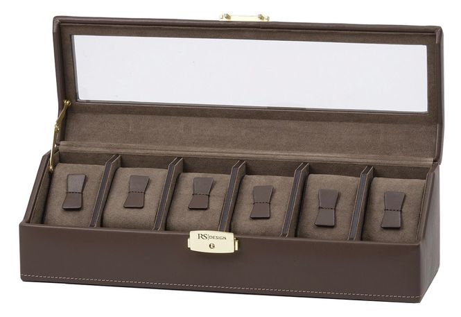 Hovedbilde Klokkeskrin med vindu for 6 klokker i brun / oliven