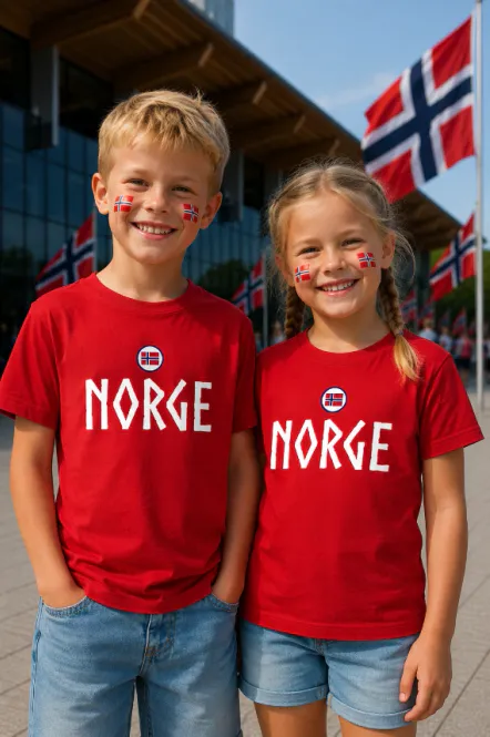 Hovedbilde Norge t-shirt i rød viking til barn - Perfekt til fotball-VM